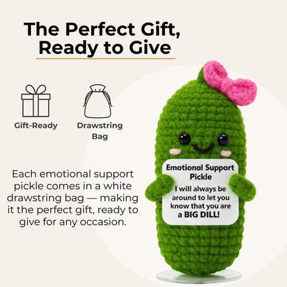 Emotional Support Pickle Crochet with Stand. Handmade Positive Pickle Gift for Women, Friends, Family, Co Workers. Birthday Gifts. Best Friends (Pink Support Pickle)