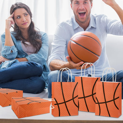 Hxezoc 12 Pieces Basketball Gift Bags with Handle, Paper Treat Candy Bag Sport Favor Bags for Basketball Theme Birthday Party Decoration Supplies