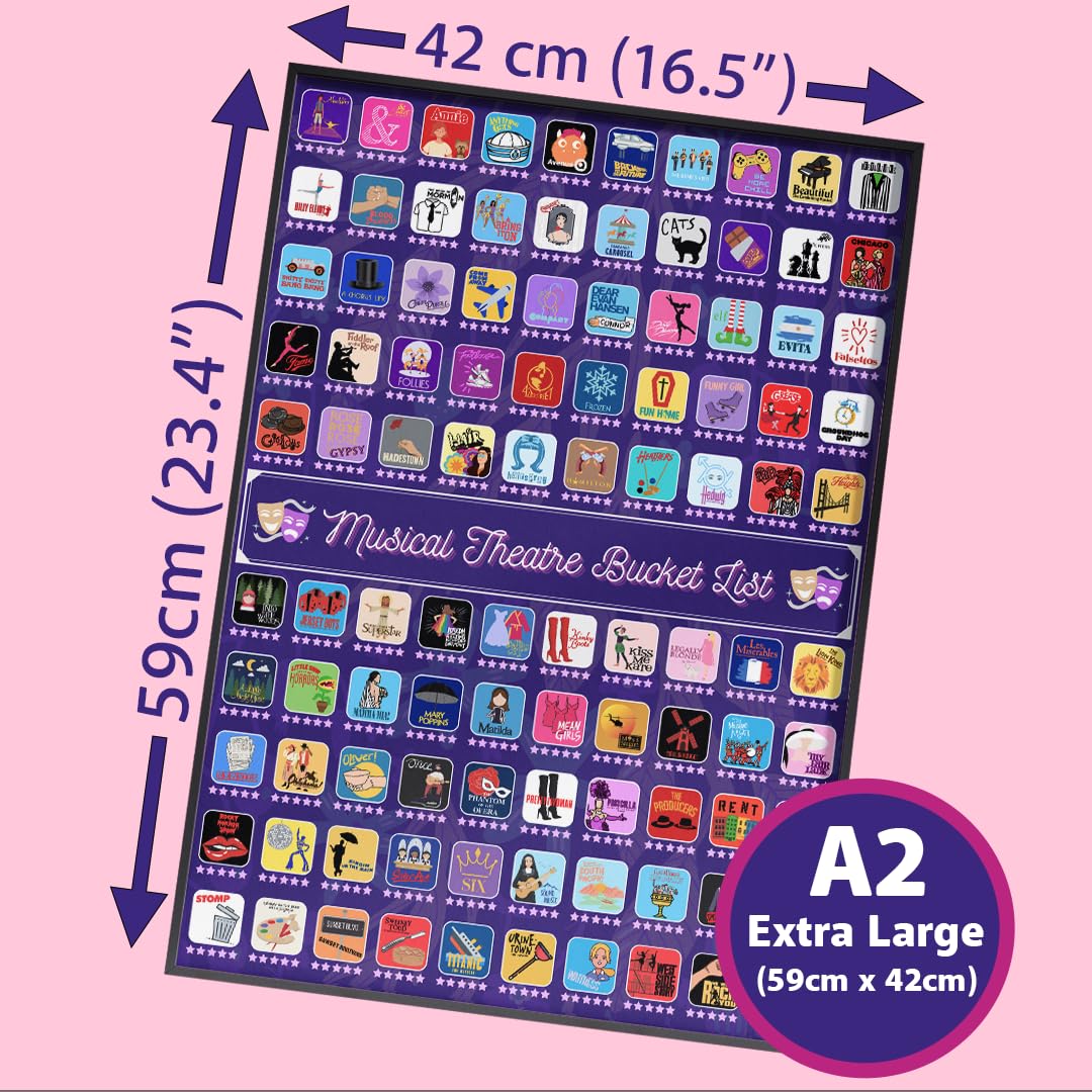 100 Musical Theater Shows Scratch Off Poster - Gift for Musical Theatre Fans & Broadway Lovers - 23"x17"
