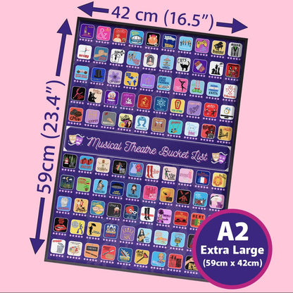 100 Musical Theater Shows Scratch Off Poster - Gift for Musical Theatre Fans & Broadway Lovers - 23"x17"