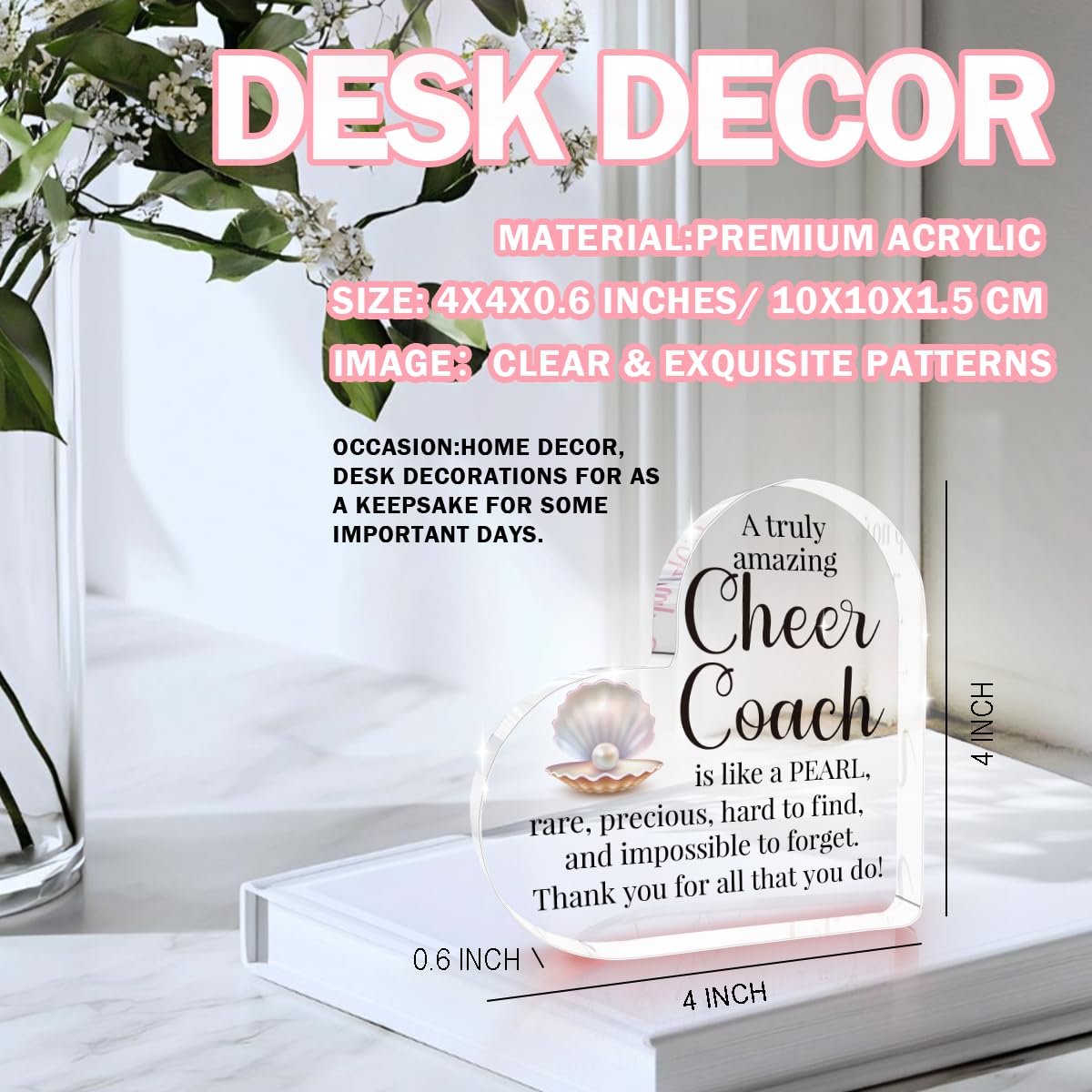 Cheer Coach Acrylic Sign for Women Cheerleading Cheerleader Gifts for Woman Her Thank You Appreciation Present for Physical Education Team Gym Ballet Dance Coach 4 X 4 Inch