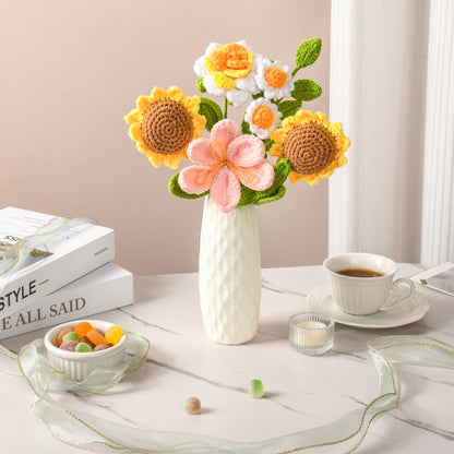 Crochet Flower Bouquet, Crochet Flowers Handmade Yellow Roses Sunflowers Bouquet, Romantic Gift for Her, Mother's Day, Wedding, Birthday, Graduation Gifts for Women Lover Friends (Sunflower)