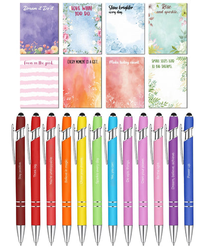 Mr. Pen- Inspirational Sticky Notes and Stylus Pens, 20 Pack, 3" x 4" Sticky Notes, 8 Pads, 240 Sheets, 12 Black Ink Pens with Stylus Tips, Great for Reminders, List-Making & Task Prioritizing