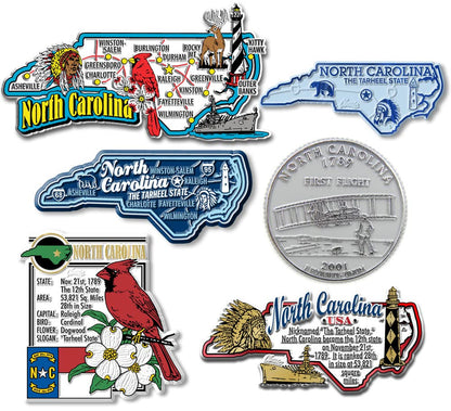 North Carolina Six-Piece State Magnet Set by Classic Magnets, Includes 6 Unique Designs, Collectible 3D Rubber Vintage-Style Souvenirs and Gifts Made in the USA