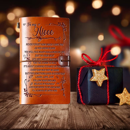 Hiipeenow Niece Gifts from Auntie, 140 Pages Leather Journal Present, Valentines Day Graduation Back to School Birthday Christmas Gifts for Niece from Aunt