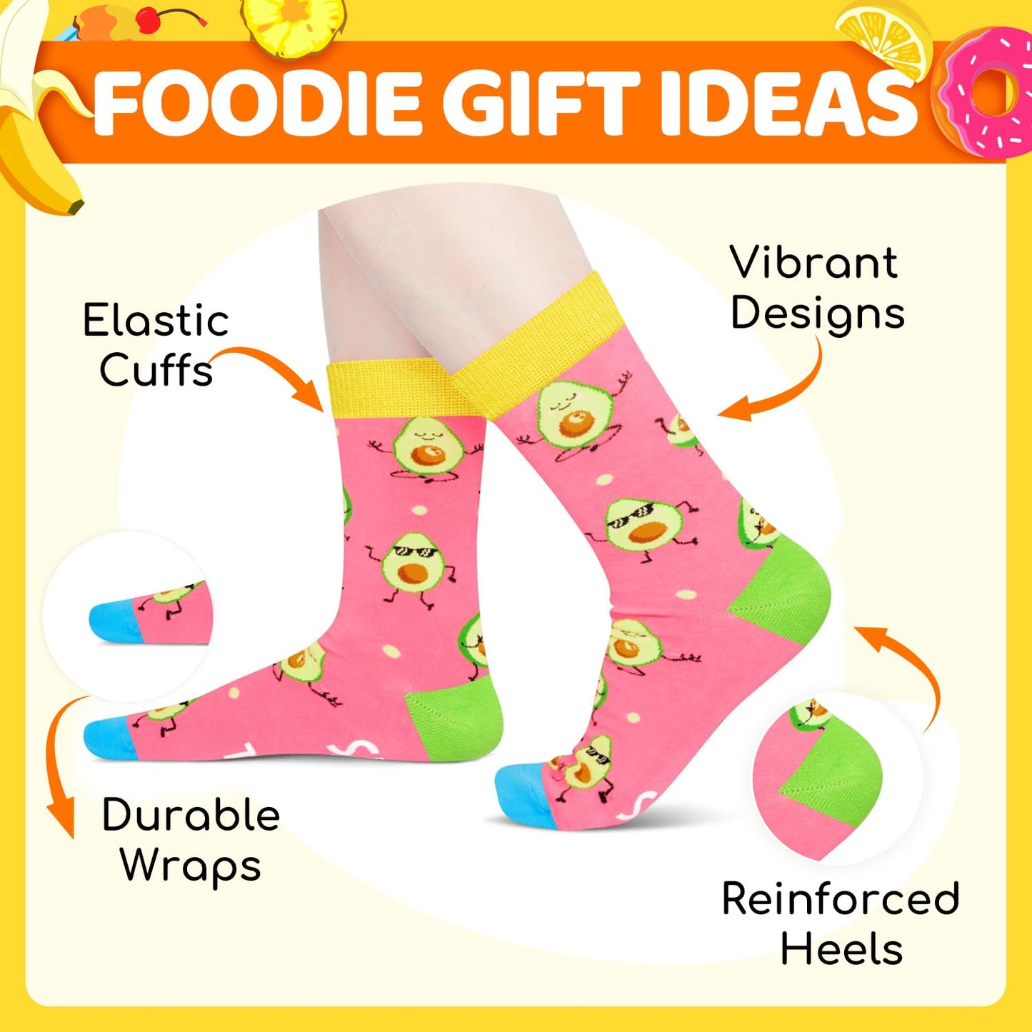 HAPPYPOP Funny Fruit Gifts for Women - Avocado Banana Strawberry Cherry Pineapple Socks