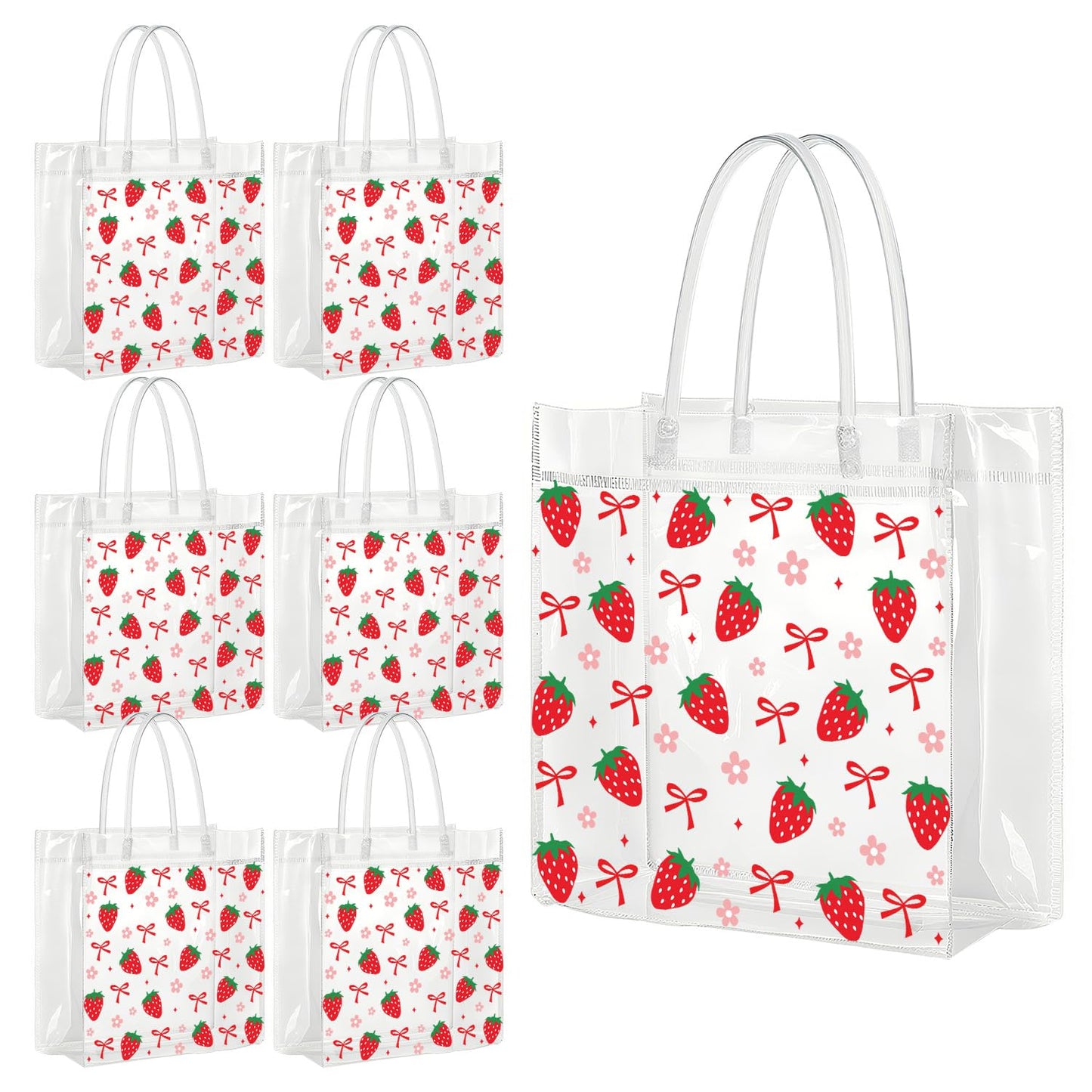 Strawberry Clear Party Favor Bags - Sweet Berry Clear Pvc Goodie Candy Bags Fruit Themed Handbag Party Supplies for Wedding Birthday Baby Shower Valentine's Day Mother's Day