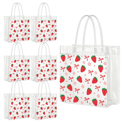 Strawberry Clear Party Favor Bags - Sweet Berry Clear Pvc Goodie Candy Bags Fruit Themed Handbag Party Supplies for Wedding Birthday Baby Shower Valentine's Day Mother's Day