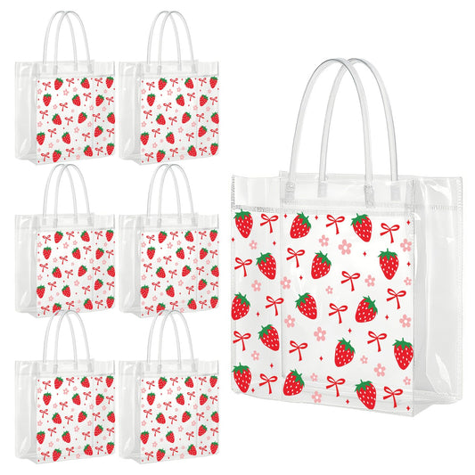 Strawberry Clear Party Favor Bags - Sweet Berry Clear Pvc Goodie Candy Bags Fruit Themed Handbag Party Supplies for Wedding Birthday Baby Shower Valentine's Day Mother's Day