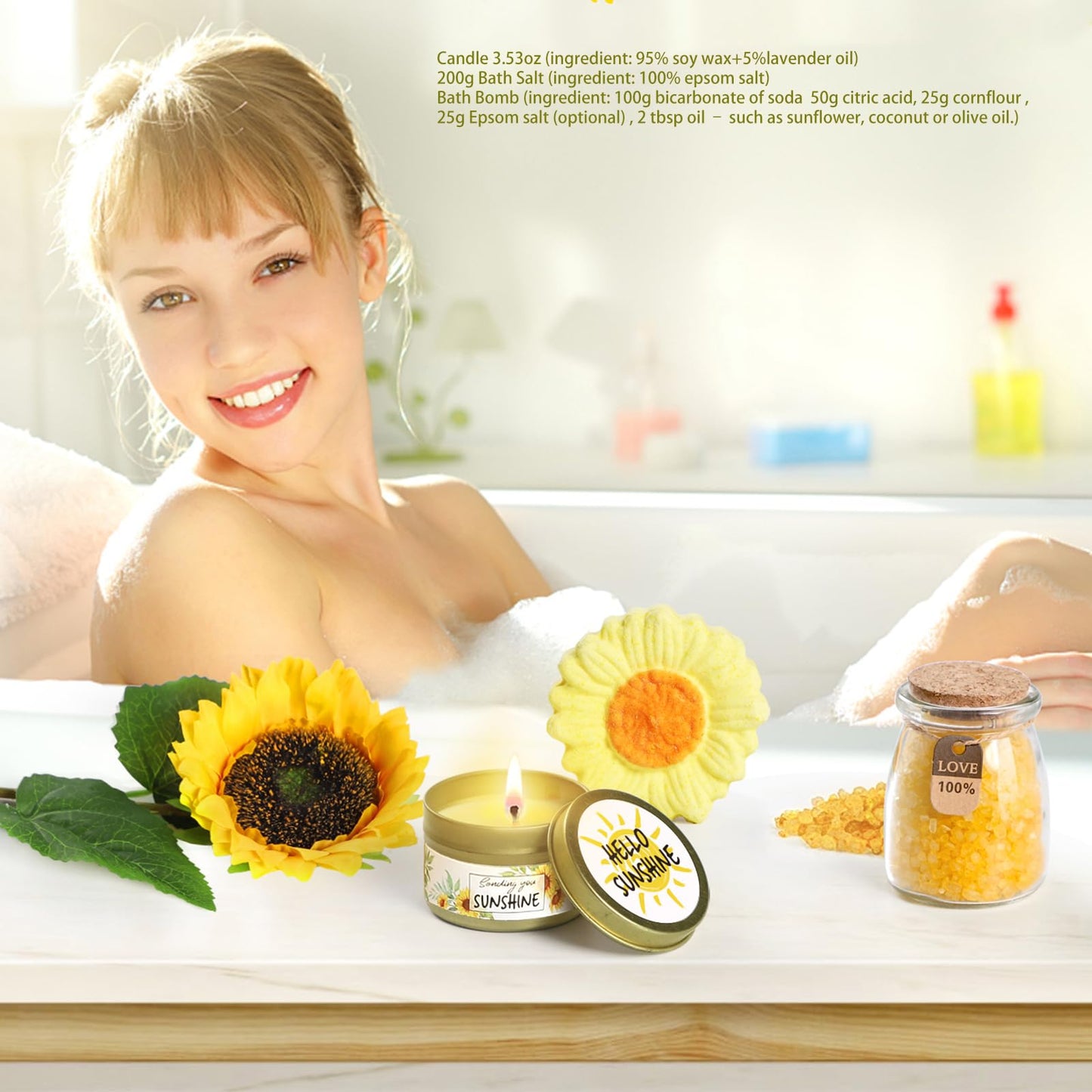 Birthday Gifts for Women Sunflower Gifts Get Well Soon, Sending Sunshine Gift Baskets, Self Care Spa Mothers Day Gift for Women Her Mom Best Friends Sister