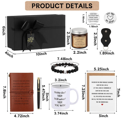 Pinkunn 7 Pcs Sobriety Gifts Set for Men Women Addiction Recovery Gifts Include Sober Mug Candle Beaded Bracelets Leather Notebook with Pen Wish Card with Envelope Gift Box for Aa Alcoholics