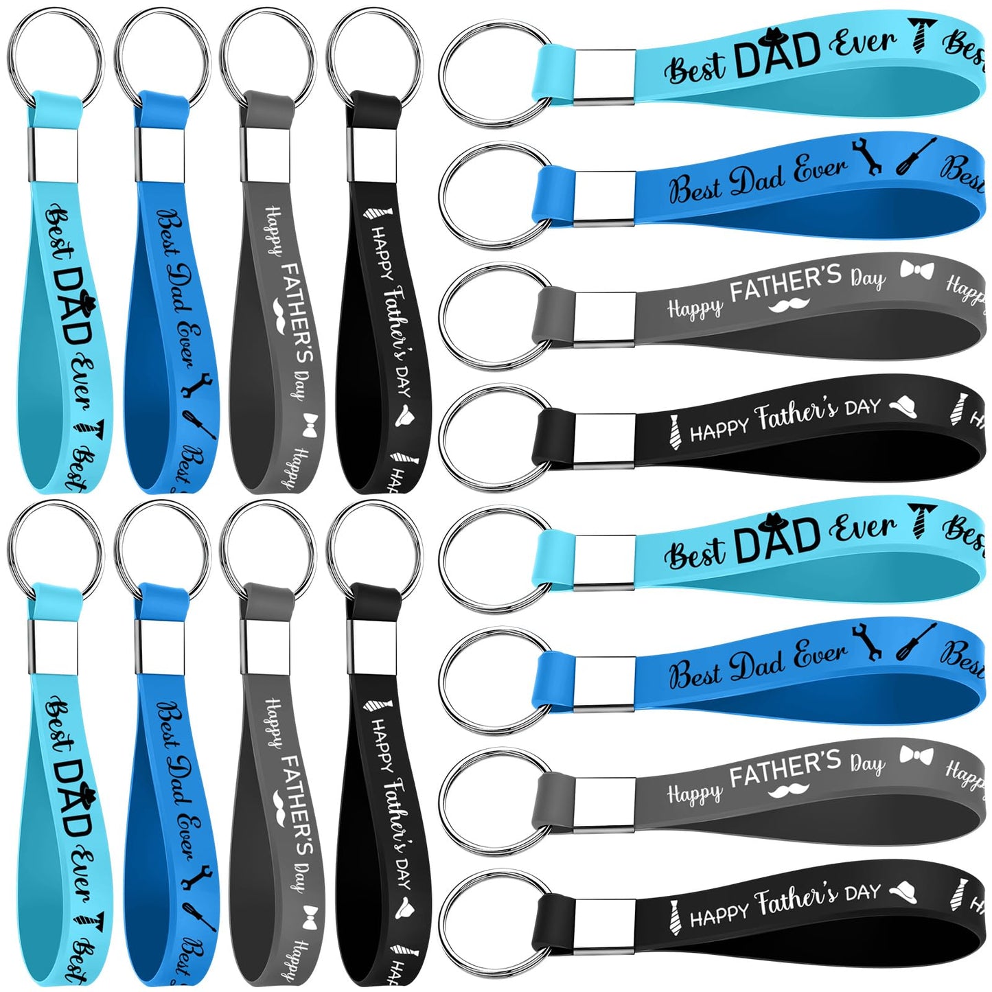 Konohan 100 Pcs Fathers Day Keychains Gifts Bulk Father's Day Church Gifts Silicone Wristbands Keychains for Dad Grandpa Men Appreciation Gift