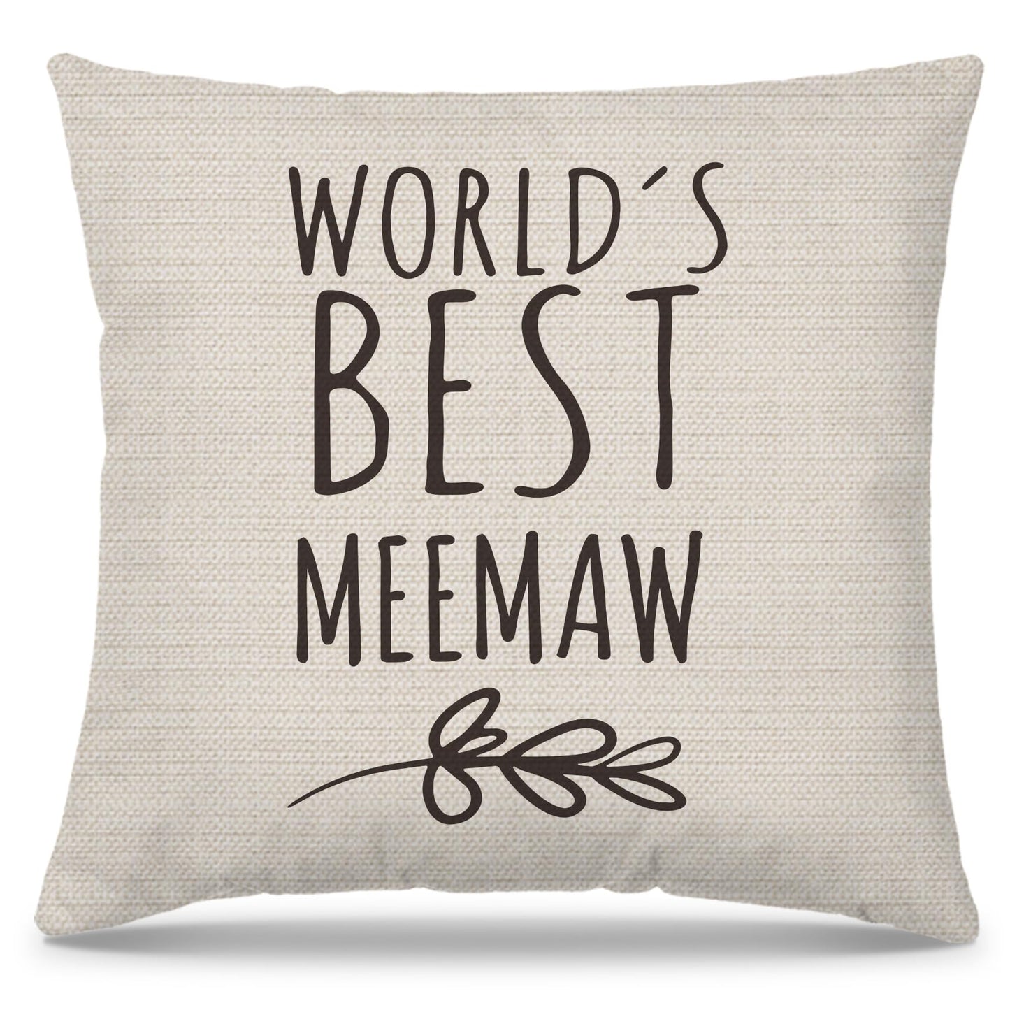 Meemaw Gifts Pillow Covers 18x18, Best Grandma Gifts for Birthday Mother's Day from Grandchildren, World's Best Meemaw Decorative Throw Pillow Cover for Home Bedroom Living Room Couch Bed