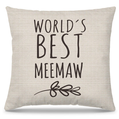 Meemaw Gifts Pillow Covers 18x18, Best Grandma Gifts for Birthday Mother's Day from Grandchildren, World's Best Meemaw Decorative Throw Pillow Cover for Home Bedroom Living Room Couch Bed