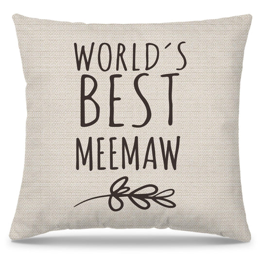 Meemaw Gifts Pillow Covers 18x18, Best Grandma Gifts for Birthday Mother's Day from Grandchildren, World's Best Meemaw Decorative Throw Pillow Cover for Home Bedroom Living Room Couch Bed