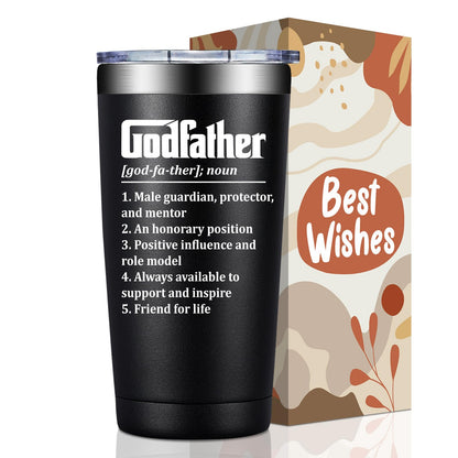 BIRGILT Godfather Gift - Godfather Proposal Gifts - Best God Father Gifts for Men - Christmas, Fathers Day Gift for God Father - 20oz Stainless Steel Tumbler Cup