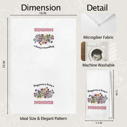 Happiness is Being a Nonnie Kitchen Towels, Grandma Hand Towels, Gifts for Nonnie Mother’s Day Dish Towel for Kitchen, Grandma Gifts Floral Hand Towel for Home Bathroom Decor 16x24 Inch