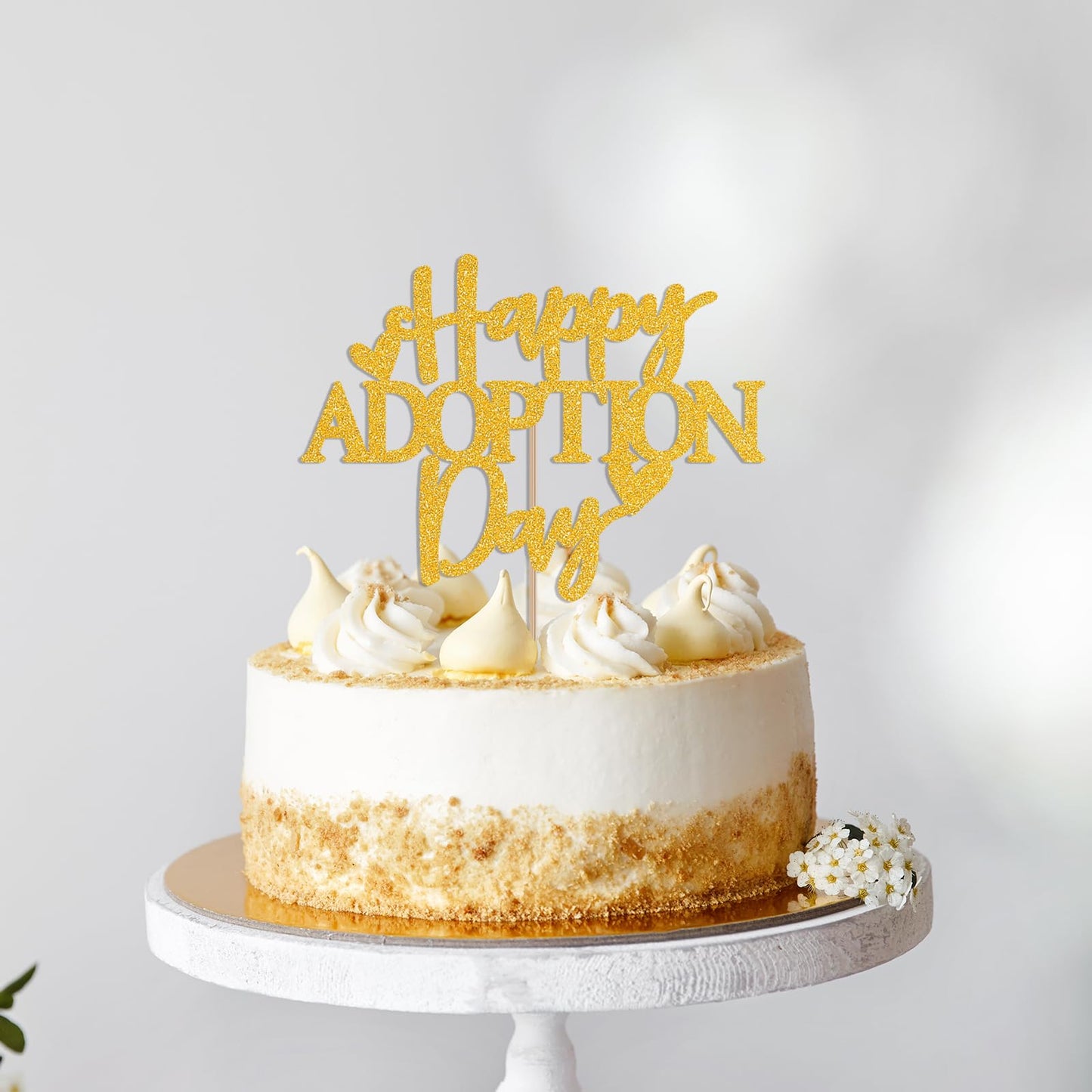 Happy Adoption Day Cake Topper - Love Makes a Family Cake Decor, Child Pet Adoption Anniversary Party Supplies Gold Glitter