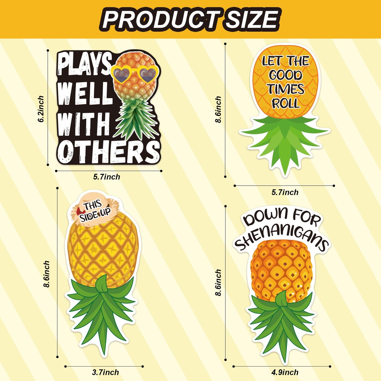 4 Pcs Upside Down Pineapple Magnet - Pineapple Decor Magnetic Stickers for Cruise Doors, Cabin，Refrigerators, and Cars