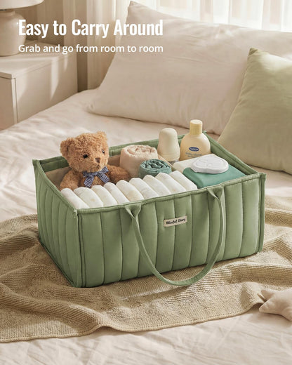 Blissful Diary Baby Diaper Caddy Organizer, Stylish Storage Basket for Newborn Essentials and Diaper Station, Gift for Baby Shower and Registry Must-Have, Sage Green