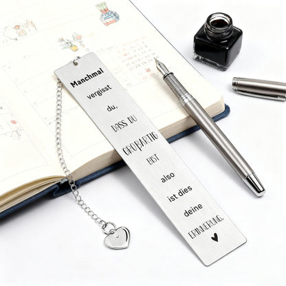 Inspirational German Bookmark with Heart Charm - You are Awesome Reminder - Stainless Steel Gifts for Women, Best Friend, German Speaker, Graduation - Includes Gift Box