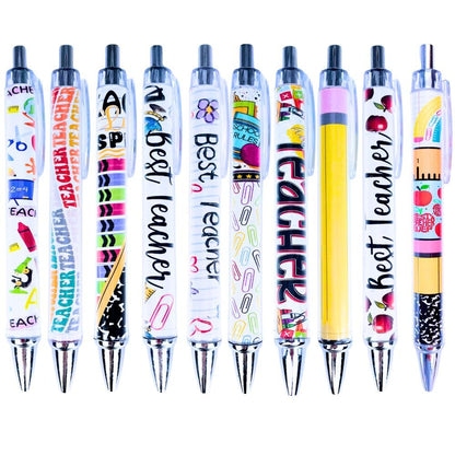 YJ PREMIUMS 10PC Teacher Pen | Fun Cute Funny Cool Best Pens for Teacher Set Pack Teach Love Inspire Writing School Sayings Preschool Appreciation Gifts Supplies Gift Supply in Bulk