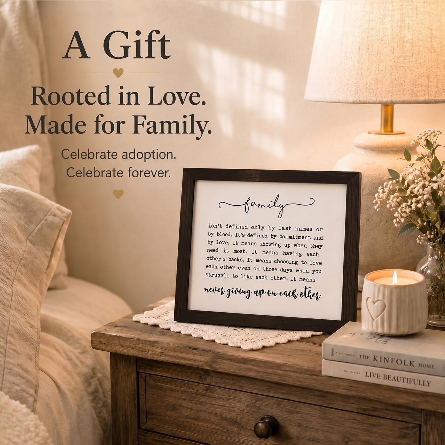 OFlyDesigns Family Definition Wall Art, Family Quote Print, Entryway Family Sign, Farmhouse Home Decor, Adoption Gift for Blended Families, Neutral Living Room Wall Decor, Unframed (8x10, Unframed)