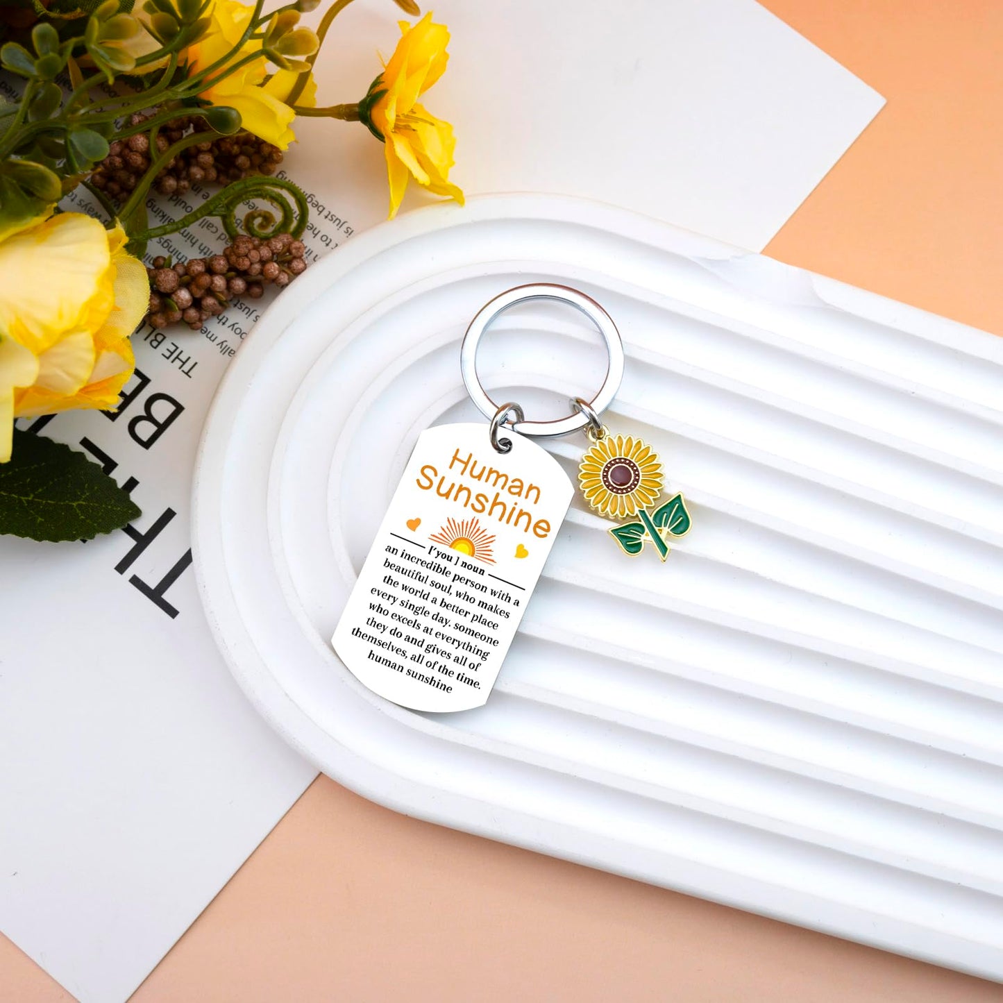 Human Sunshine Gifts for Women Sunflower Keychain Thank You Appreciation Valentines Day Gifts for Coworkers Leader Teacher Mental Health Gift Ideas Motivational Sunflower Gift for Women