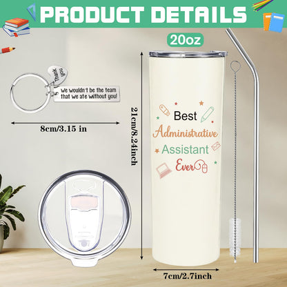 Patelai Administrative Professional Day Gifts Set 20oz Best Administrative Assistant Ever Stainless Steel Insulated Travel Tumbler and Employee Boss Appreciation Keychain for Admin Assistant