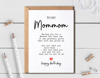 To My Mommom - Mommom Birthday Card - Greatest Gift In My Life