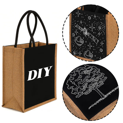 SOUJOY 6 Pack Burlap Tote Bags, Reusable Gift Tote with Handles, Black Jute Beach Bags, Canvas Grocery Shopping Tote for Bridesmaid, DIY, Shopping, Pool, Wedding Bag