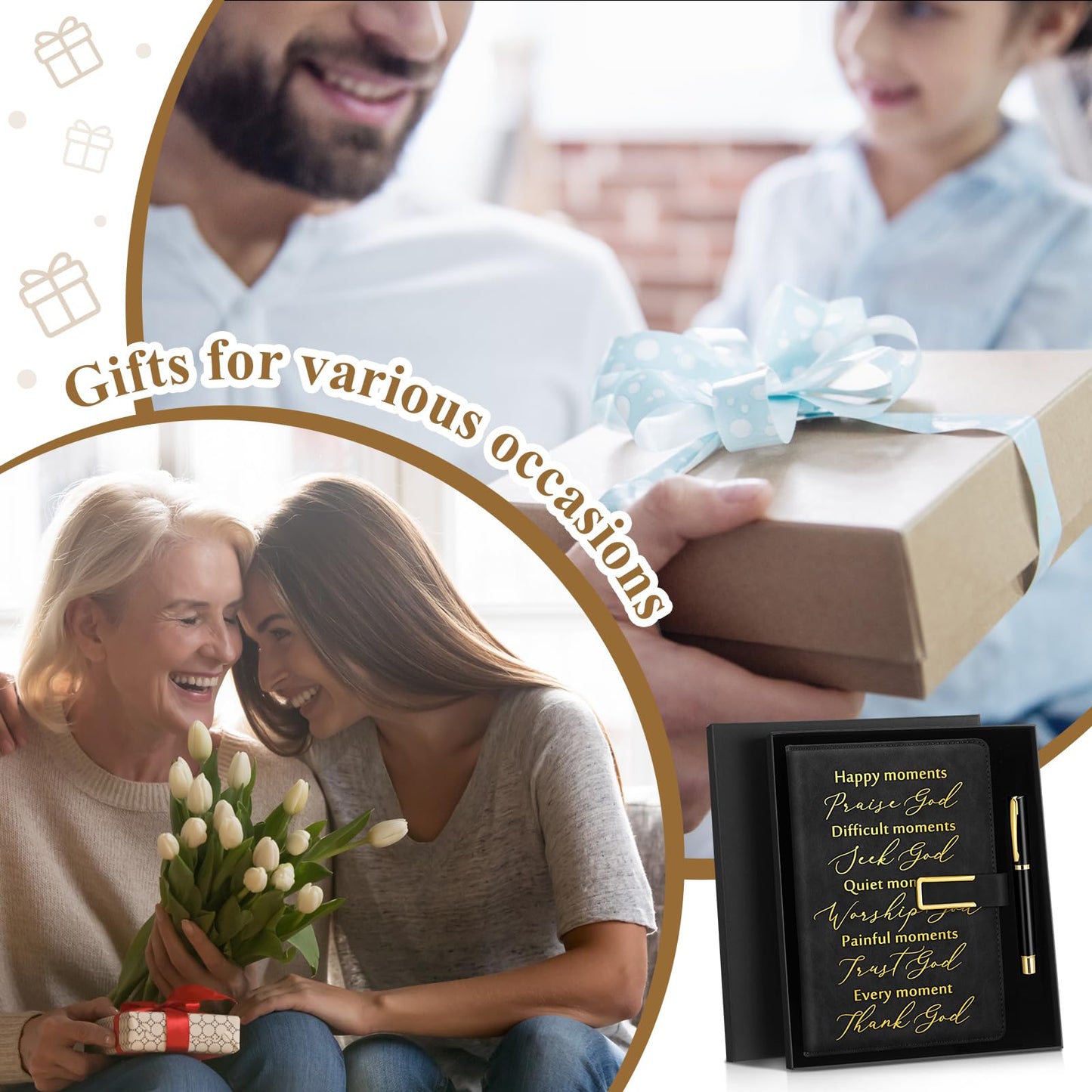 Geyoga 1 Set Father Day Christian Gift for Men Dad Leather Bible Prayer Journal with Pen A6 100 Sheets Bible Study Notebook Kit Religious Gift for Husband Pastor Church Sunday School Graduation