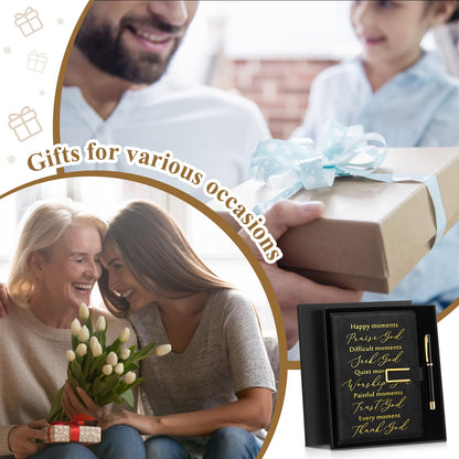 Geyoga 1 Set Father Day Christian Gift for Men Dad Leather Bible Prayer Journal with Pen A6 100 Sheets Bible Study Notebook Kit Religious Gift for Husband Pastor Church Sunday School Graduation