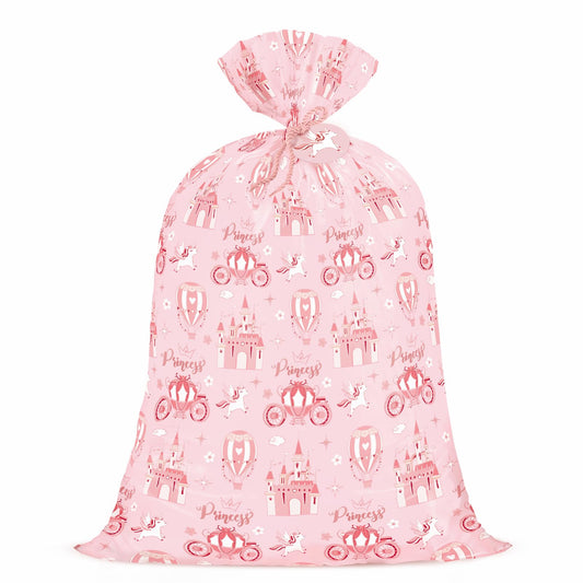 WRAPAHOLIC 56" Extra Large Princess Plastic Gift Bag - Princess Castle Design Pink Jumbo Bike Bag Gift Wrap for Kids Girls Birthday and Baby Girl Shower - 56" H x 36" W