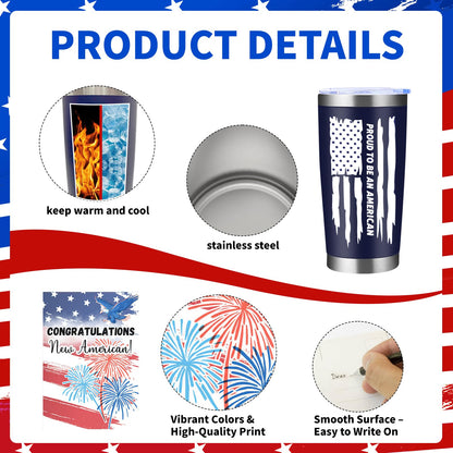 7 Pcs New US Citizenship Gift American Flag Gifts Set Include Water Bottle Wristband Handkerchief Keychain Socks Aromatherapy Card Patriotic Gift Box Congratulations Card for Foreigners Veterans