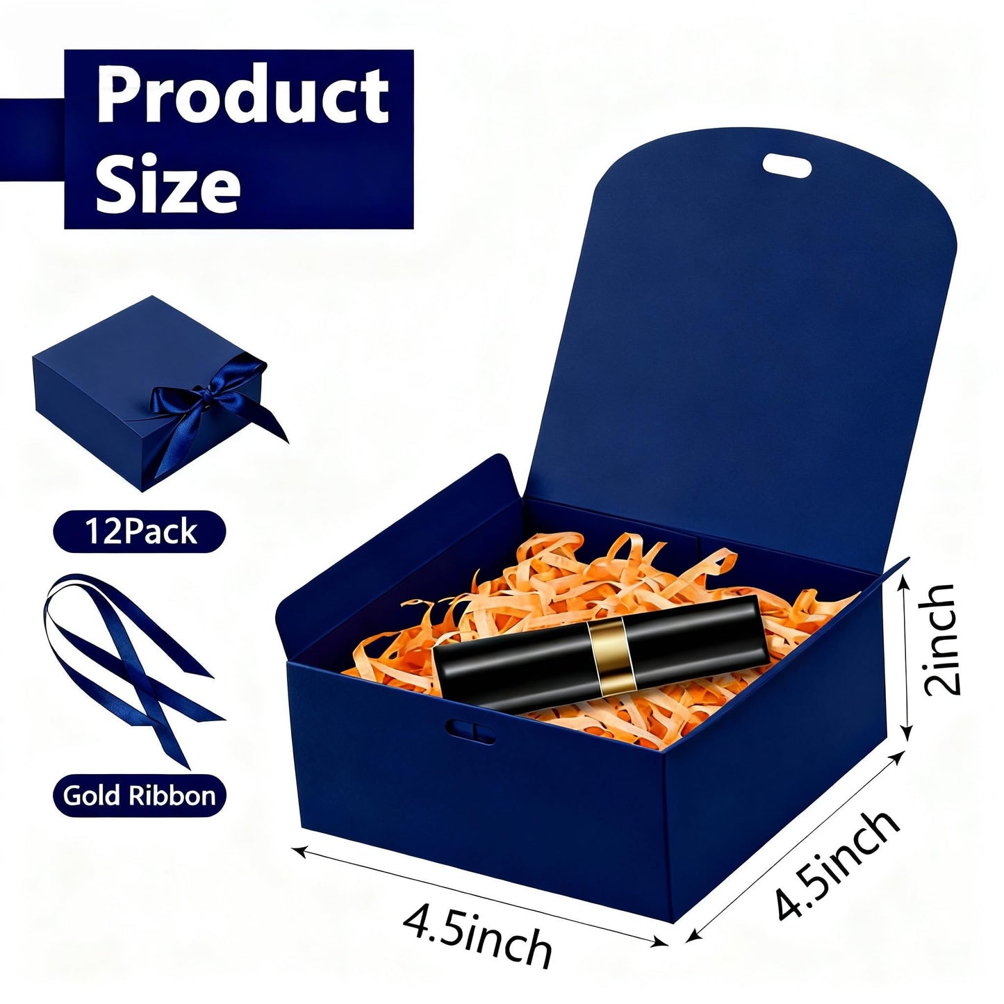 WLUSEAXI 12pack Small Gift Boxes with Lids for Presents, 4.5''x4.5''x2'' Blue Gift Boxes with Ribbons, Party Boxes for Packaging Wedding, Present, Birthday, Holiday, Galentine's Day(Blue)