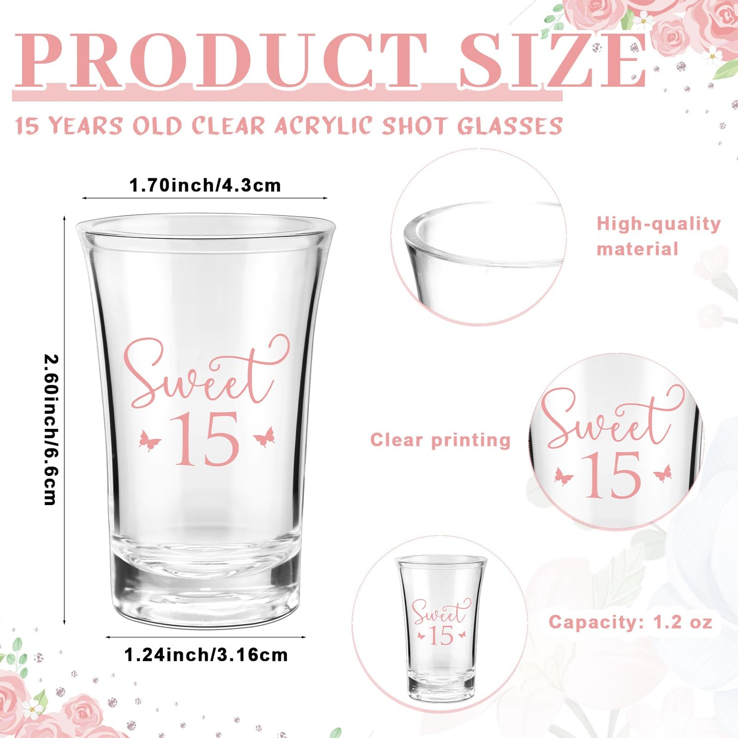 SiliFine 30 Set Quinceanera Party Favors for Guests Sweet 15th Acrylic Shot Glasses Bottle Opener Keychain Organza Bags Thank You Cards Rope Quinceanera Gift for 15th Birthday Party Favor (Pink)