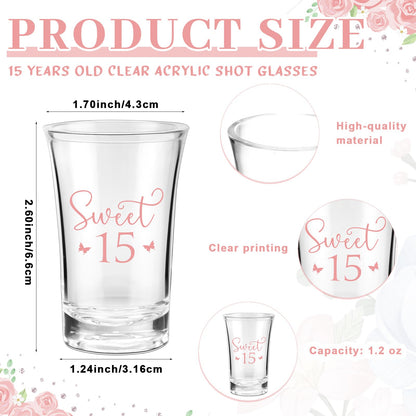 SiliFine 30 Set Quinceanera Party Favors for Guests Sweet 15th Acrylic Shot Glasses Bottle Opener Keychain Organza Bags Thank You Cards Rope Quinceanera Gift for 15th Birthday Party Favor (Pink)