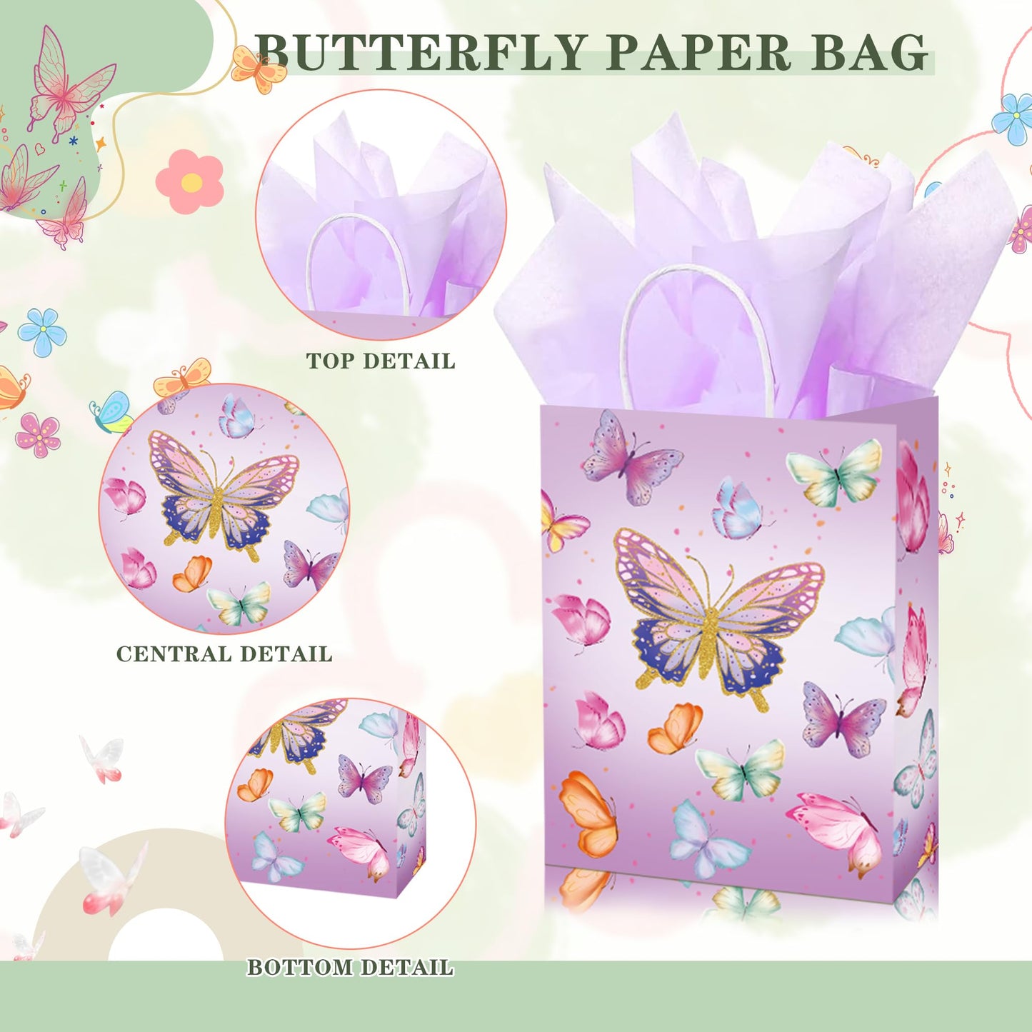 W WINTMING 16 Pcs Butterfly Gift Bags Butterflies Party Favor Bags with Tissue Paper Pink Purple Paper Goodie Bag Birthday Bag for Wedding, Birthday, Party Supplies and Gift (Butterfly)