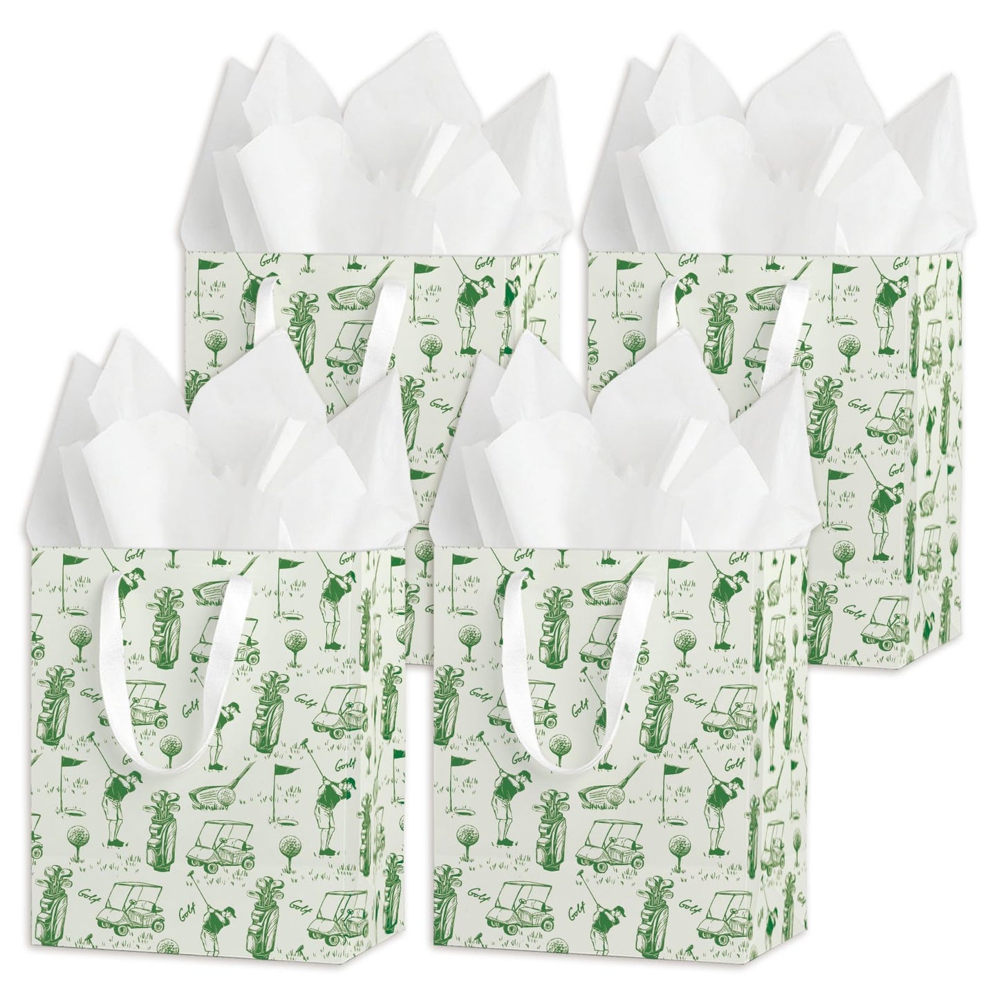 wjrsxilt Golf Party Gift Bags Set of 4 - Medium Sized 9" Gift Bags with Handles incl for Sports Party Favors - Reusable & For Presents of Any Birthday, Valentine's Day, Holiday for Kids Men