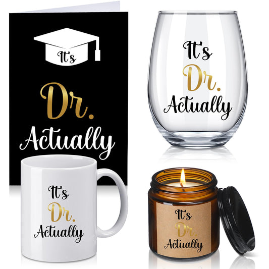 Didaey 4 Pcs It's Dr Actually Graduation Gift Set for Phd Doctorate Degree Physician 11 oz Coffee Mug and 18 oz Stemless Wine Glass Doctorate Graduation Gift for 2026 Medical Graduate Congratulation