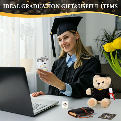 FoldTier Graduation Gifts 2026, Congrats Grad Gift Box Set with Wine Tumbler, Bear, Candle, Notebook, Photo Frame, Socks, Bracelet and Card for College High School, Classic Black Gold