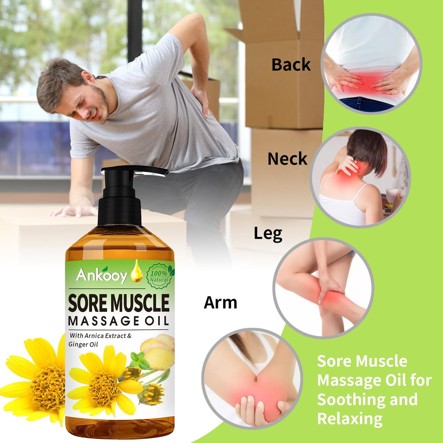 3 Pack Massage Oil for Massage Therapy,Sore Muscle Arnica Oil & Relaxing Lavender Oil & Ginger Oil Lymphatic Drainage & Massage Ball,Fathers Day Gift for Husband,Dad,Gifts from Wife,Daughter