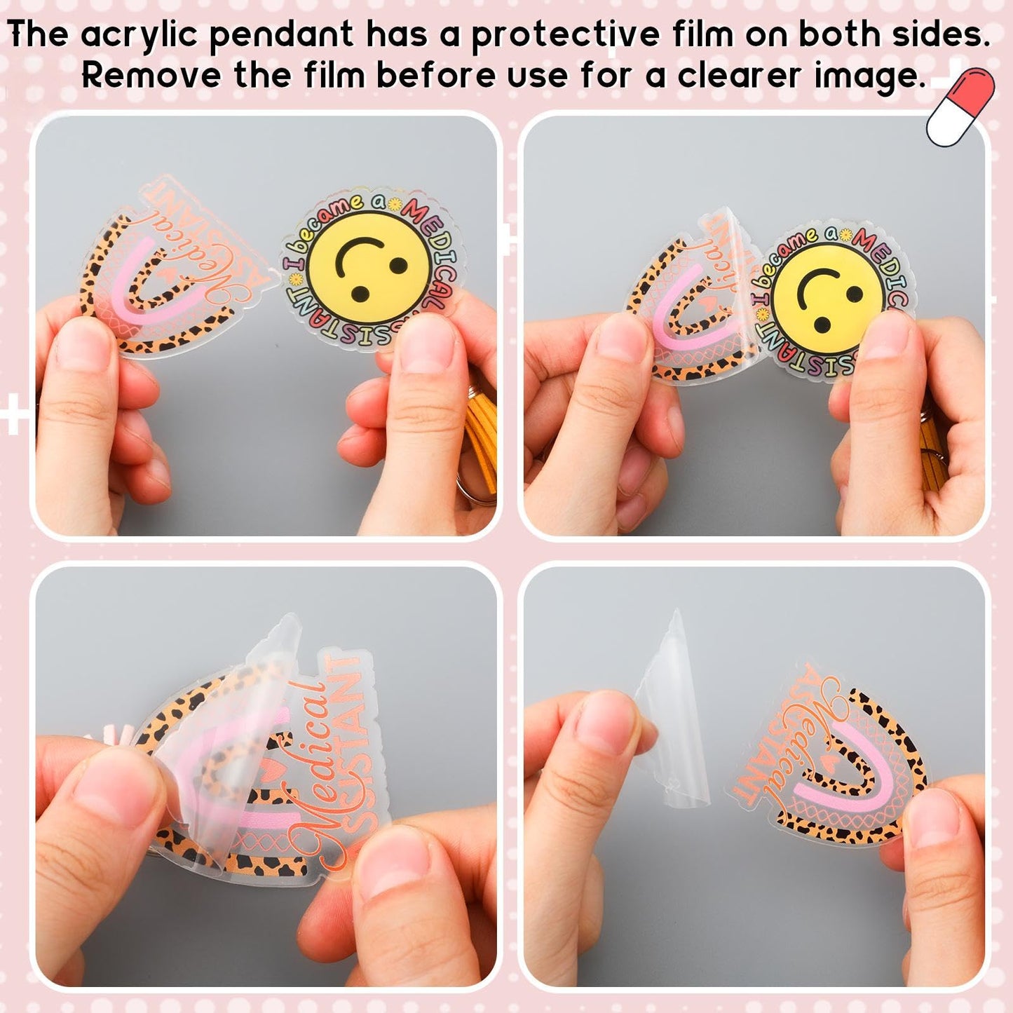 Equsion 24 Pcs Medical Assistant Keychains Bulk Medical Assistant Essentials Gifts Thank You Keychains Motivational Acrylic Gifts Accessories for Nurse Women Female Men Appreciation Favors