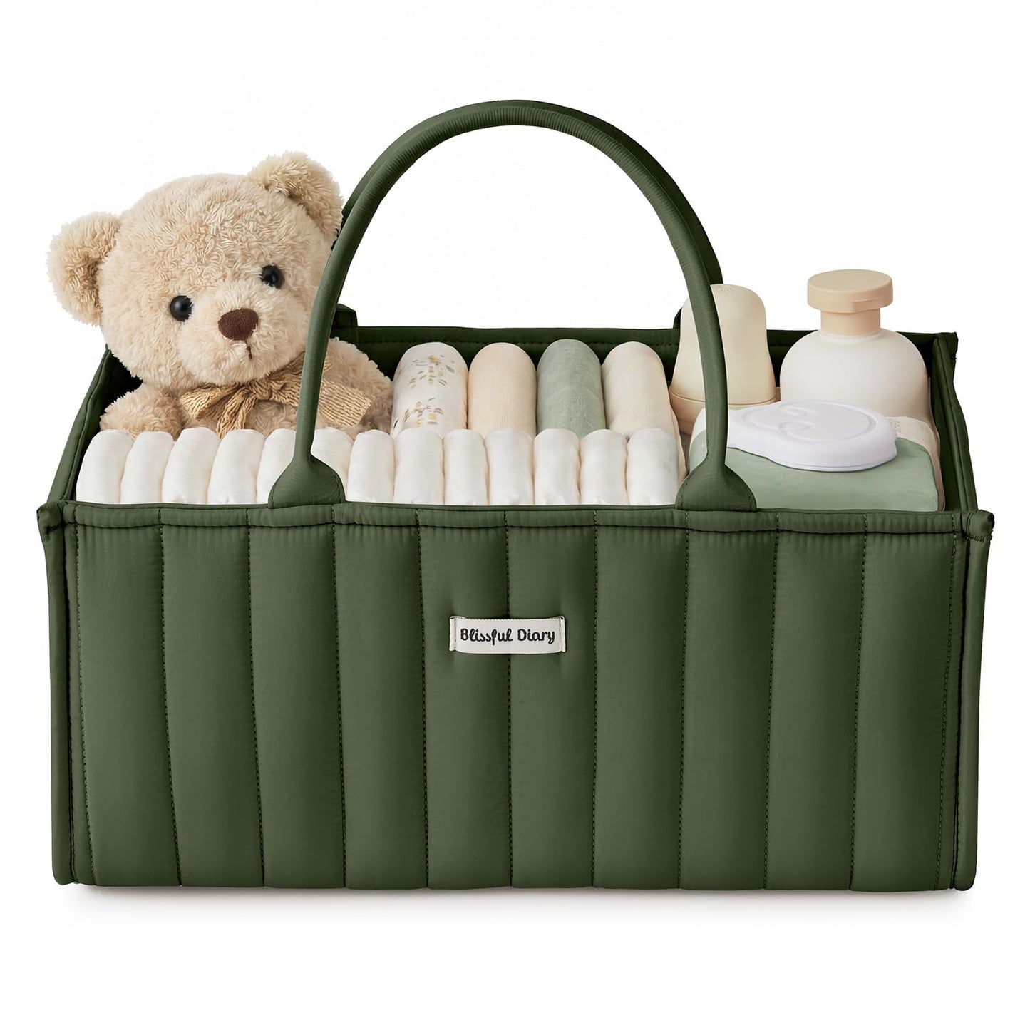 Blissful Diary Baby Diaper Caddy Organizer, Stylish Storage Basket for Newborn Essentials and Diaper Station, Gift for Baby Shower and Registry Must-Have, Deep Green