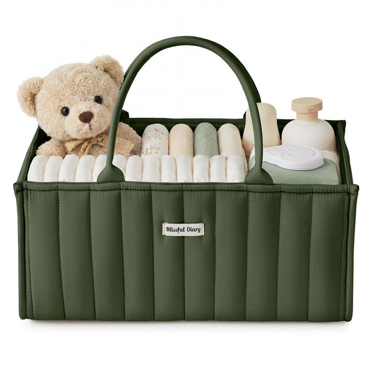 Blissful Diary Baby Diaper Caddy Organizer, Stylish Storage Basket for Newborn Essentials and Diaper Station, Gift for Baby Shower and Registry Must-Have, Deep Green