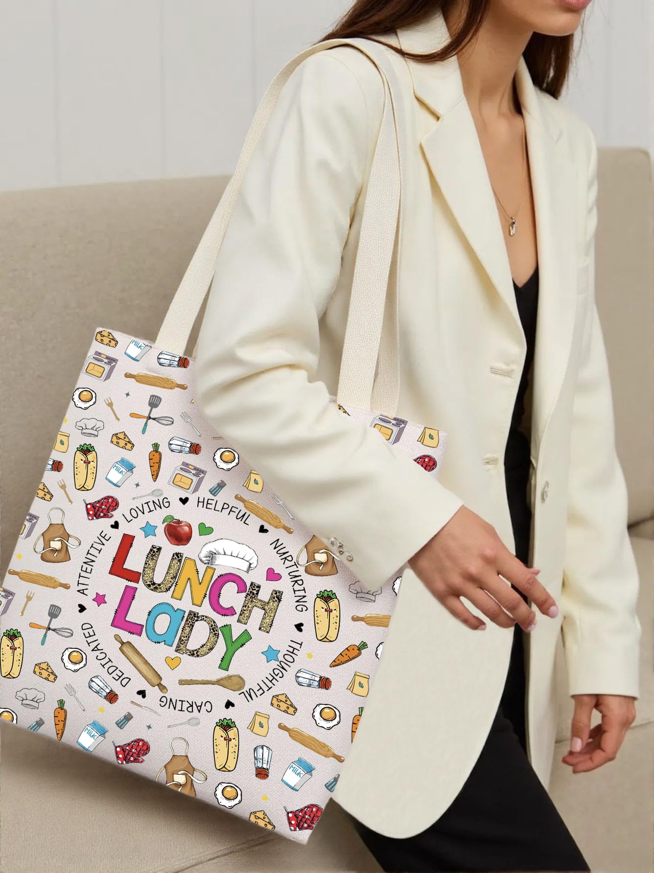 KUIYAI Lunch Lady Appreciation Tote Bag Cafeteria Crew Gift Lunch Squad Gift School Lunch Stuff Gift Cafeteria Lady Shoulder Bag