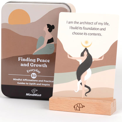 Daily Positive Affirmation Cards for Women - 50 Mindfulness Meditation Cards for Self Care in Tin Box with Wooden Stand - Motivational & Inspirational Gifts for Women, Best Friend, Sister