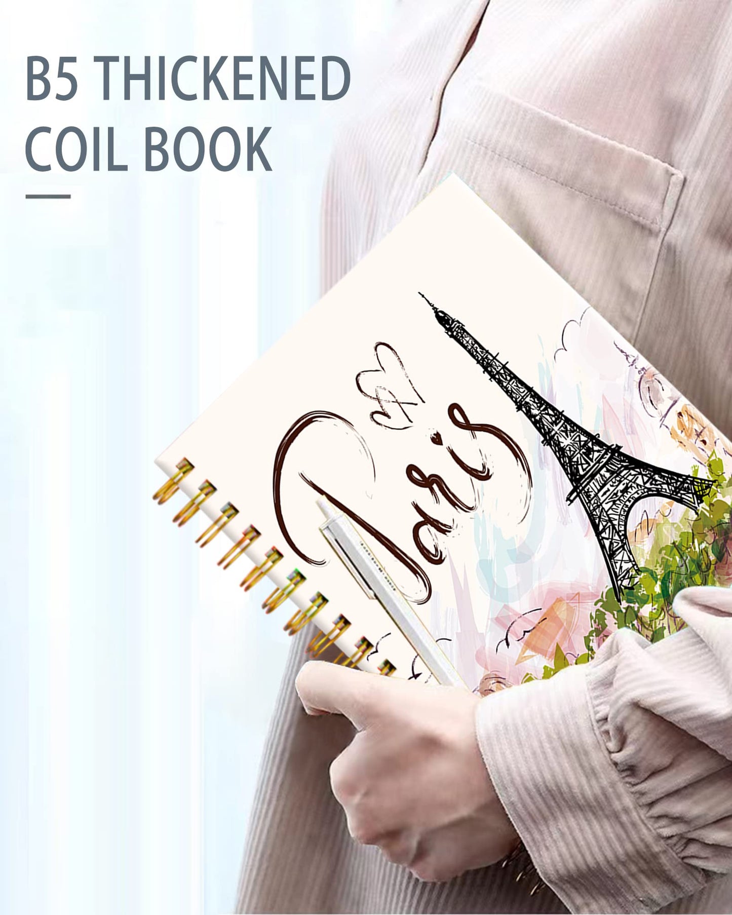iampanda Spiral Journal Notebook,Strong Twin-Wire Binding with Premium Paper for Girl Women,60 Sheets A5 College Ruled Notebook/Journal,Perfect for School Office Home Gifts,Eiffel Tower Paris
