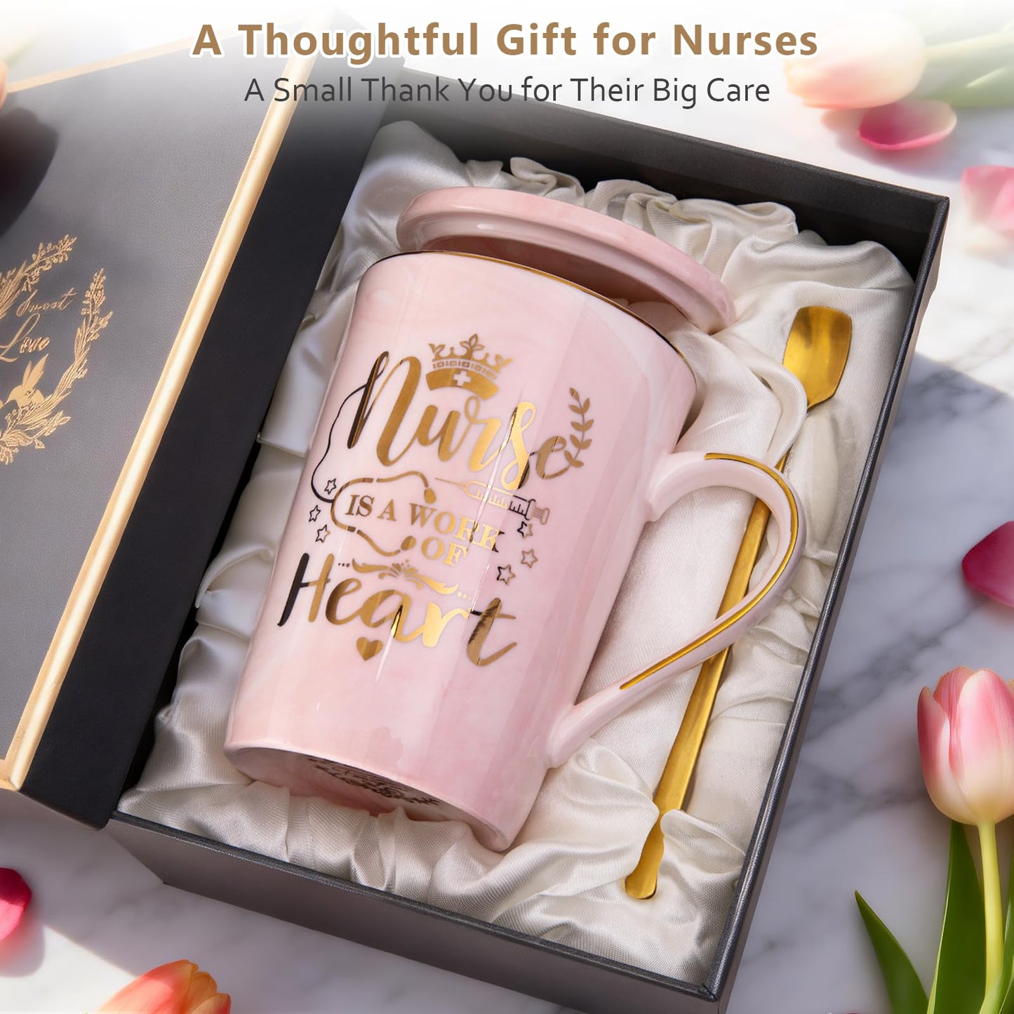 Nurse Gifts for Women, Funny Nurse Mug with Gold Print, Nurses Week Retirement Graduation Appreciation Present, School Nursing Student RN Practitioner, 14oz Pink Marbled Ceramic Cup, Nice Gift Boxed